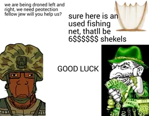 happy merchant, chudjak, markiplier soyjak, chudplier, 1nas, 1soyjak, black eyes, black text, fishing, front view
