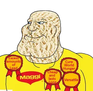 meximutt, mexiaryan, 1soyjak, awards, bald, blue eyes, buff, closed mouth, food, instant ramen