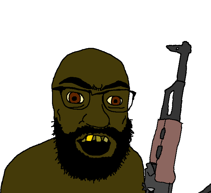 feraljak, tetojak, 1soyjak, ak-47, angry, arab, assault rifle, bald, beard, brown eyes