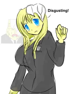 naramaca, disgusting trevorcreature, disgusting spongecreature, 1nas, 1soyjak, big breasts, blue eyes, blush, breasts, closed mouth
