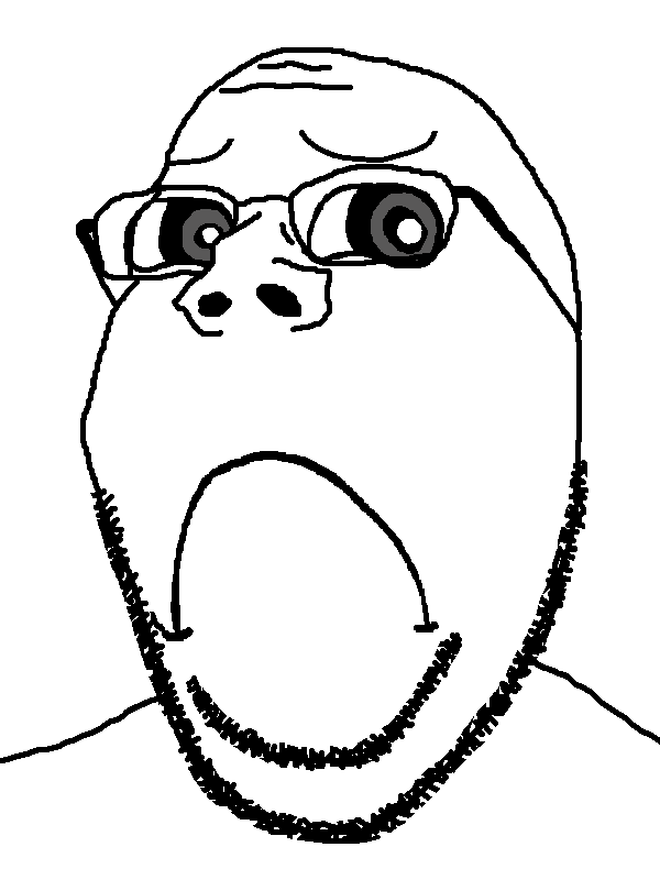 gapejak, cheeky gapejak, wholesome soyjak, cheeky, 1soyjak, bald, beard, closed mouth, forehead lines, frown