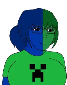 creeper, soyak, soyak (smug), soygirl, femjak, 1soyjak, big breasts, black eyes, breasts, glasses