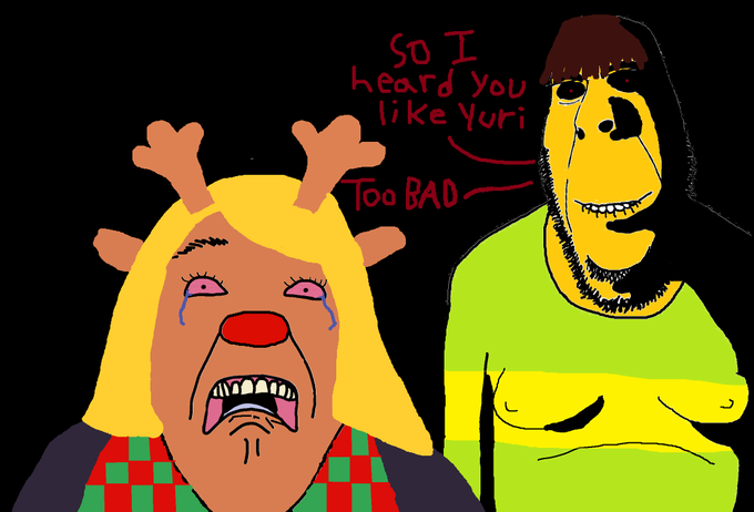 kris (deltarune), noelle holiday, rapeson, bernd, cobson, hornyson, rapeson, 2soyjaks, antlers, black background