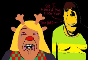 kris (deltarune), noelle holiday, rapeson, bernd, cobson, hornyson, rapeson, 2soyjaks, antlers, black background