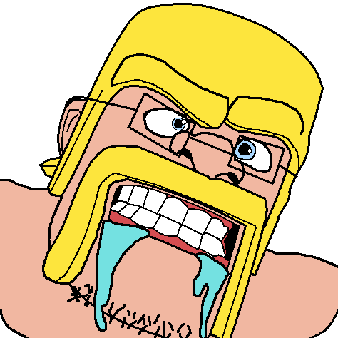 barbarian (clash of clans), barbarianjak, 1soyjak, angry, barbarian, blonde hair, blue eyes, buff, front view, glasses