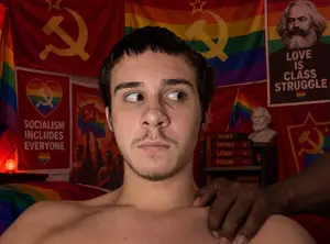 commiejak, bbc slut, black eyes, black hair, black skin, blacked, chest, closed mouth, commie, communism