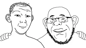 cobson, kuzjak, ukropson, trios & duos, 2soyjaks, bald, balding, black eyes, black hair, closed mouth