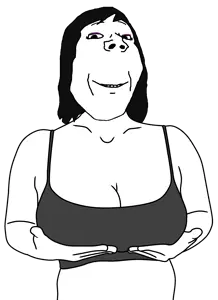gapejak, annabelle, female gapejak, wholesome soyjak, femjak, foidjaks, 1soyjak, big breasts, black eyes, black hair
