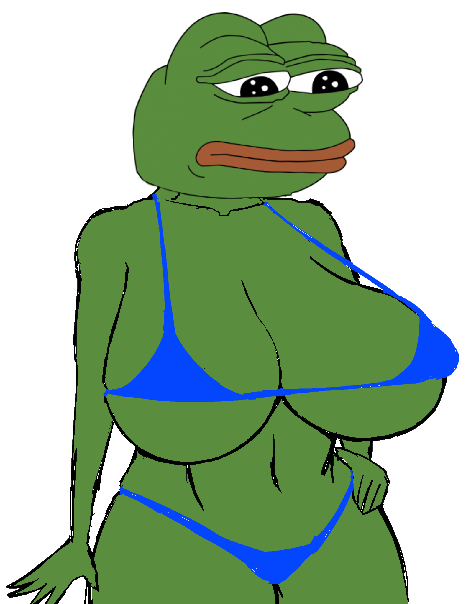 pepe, bikinijaks, 1nas, amphibian, animal, bald, belly, big breasts, big lips, bikini