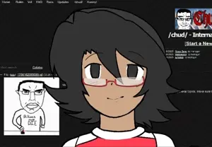 mykola, pepe, chudjak, chudjak front, pol face, 1soyjak, black hair, blush, brown eyes, brown skin