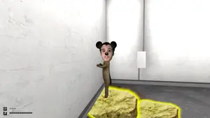 mickey mouse, scp-173, black hair, brimstone, brown eyes, closed mouth, front view, full body, hair, looking at you
