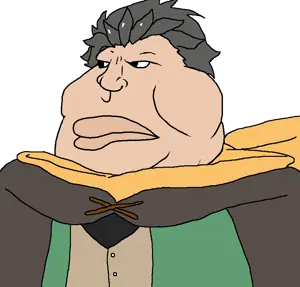 meximutt, 1soyjak, black eyes, black hair, closed mouth, clothes, fat, hair, half body, looking to the left