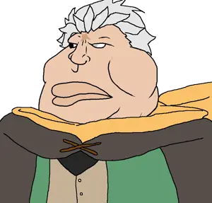 meximutt, 1soyjak, anime, black eyes, cape, closed mouth, clothes, fat, gluttony, gray hair