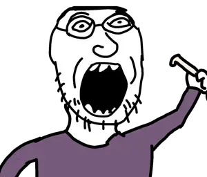 valjak, 1soyjak, big head, clothes, glasses, gray shirt, hand, holding object, open eyes, open mouth