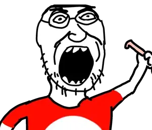 chudjak, valjak, beard, big head, black eyes, clothes, front view, gaping mouth, glasses, hair