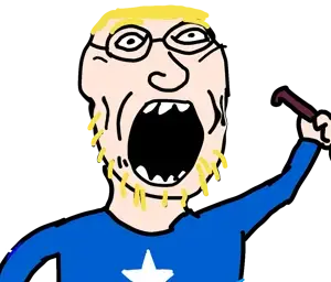 valjak, aryan skin, beard, big head, blonde hair, clothes, glasses, hair, open eyes, open mouth