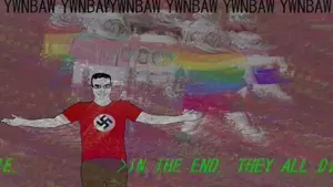 bernd, chudjak, chudjak front, hanging troonjak, troonjak, ack, arms outstretched, black hair, closed mouth, front view