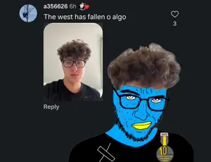 taceboi23, zoopy ghouler, x immigrants, 10 minutes on bald man with glasses website, 1soyjak, acne, award, broccoli hair, brown hair, closed mouth