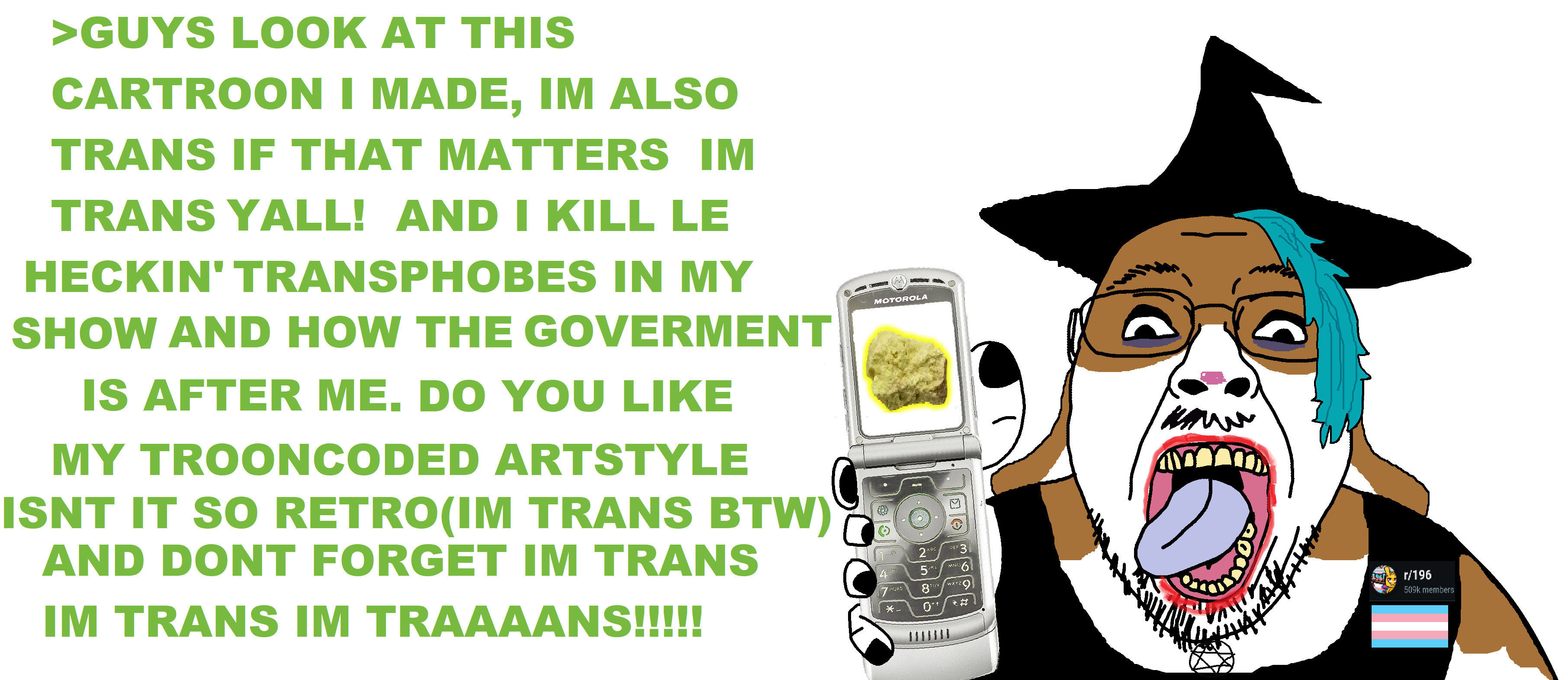 bernd, troonjak, animal, blue hair, brimstone, bunny ears, flip phone, fur, glasses, greentext