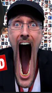 nostaljak, irl soyjaks, 1soyjak, blue eyes, cap, clothes, doug walker, front view, gaping mouth, glasses