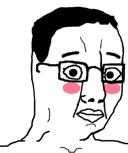 chudjak, 1soyjak, black eyes, black hair, blush, chud, closed mouth, glasses, hair, looking at you