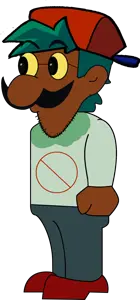 boyfriend (friday night funkin'), esl fnf pedo, luigi, weegee, weegeejak, 1soyjak, black skin, blue hair, closed mouth, clothes