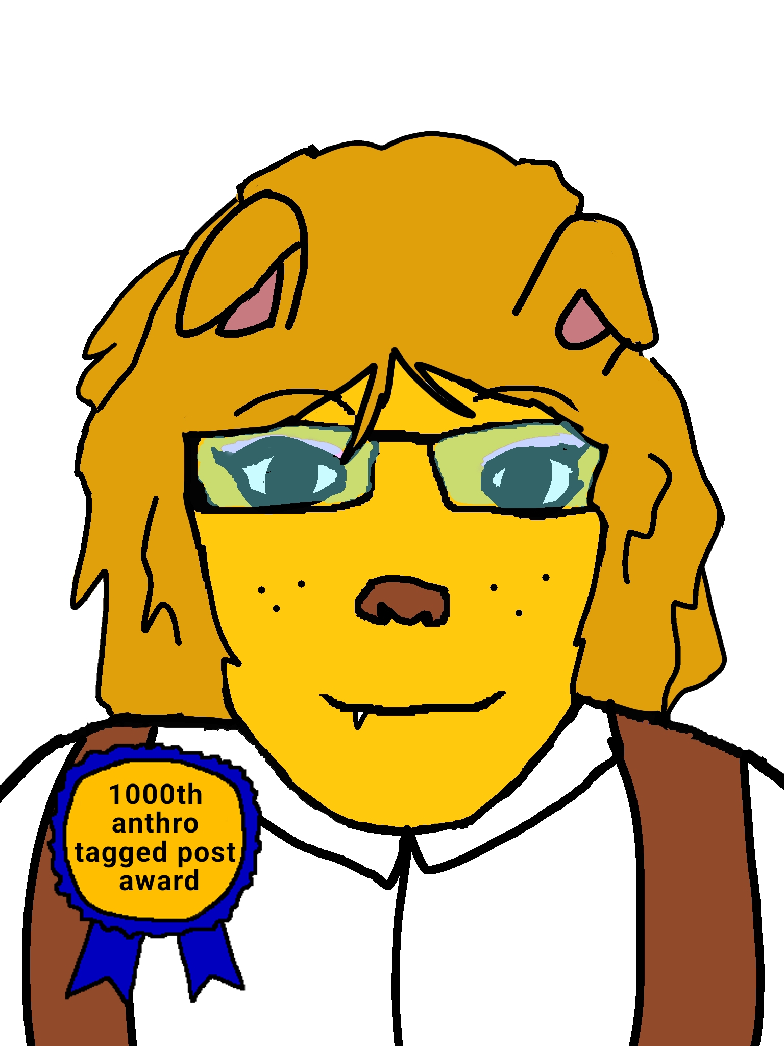 femjanny, markiplier soyjak, female markiplier, lawrence, 1soyjak, animal, animal ears, anthro, black eyes, blonde hair