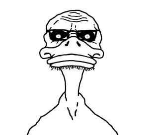 donald duck, unknown, 1soyjak, bald, bill, black eyes, black sclera, closed mouth, donald duck, duck