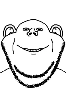 impish soyak ears, impish front3, 1soyjak, bald, chin, double chin, ear, front view, half open mouth, looking at you