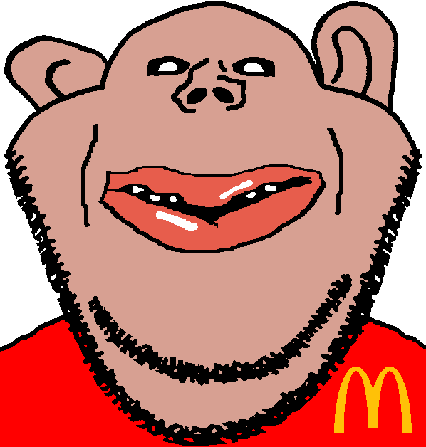 impish soyak ears, impish amerimutt, impish amerimutt front, impish front3, amerimutt, 1soyjak, bald, black sclera, brown skin, chin