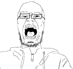 unknown, 1soyjak, bald, clothes, glasses, looking at you, nose, open mouth, raised eyebrows, small eyes