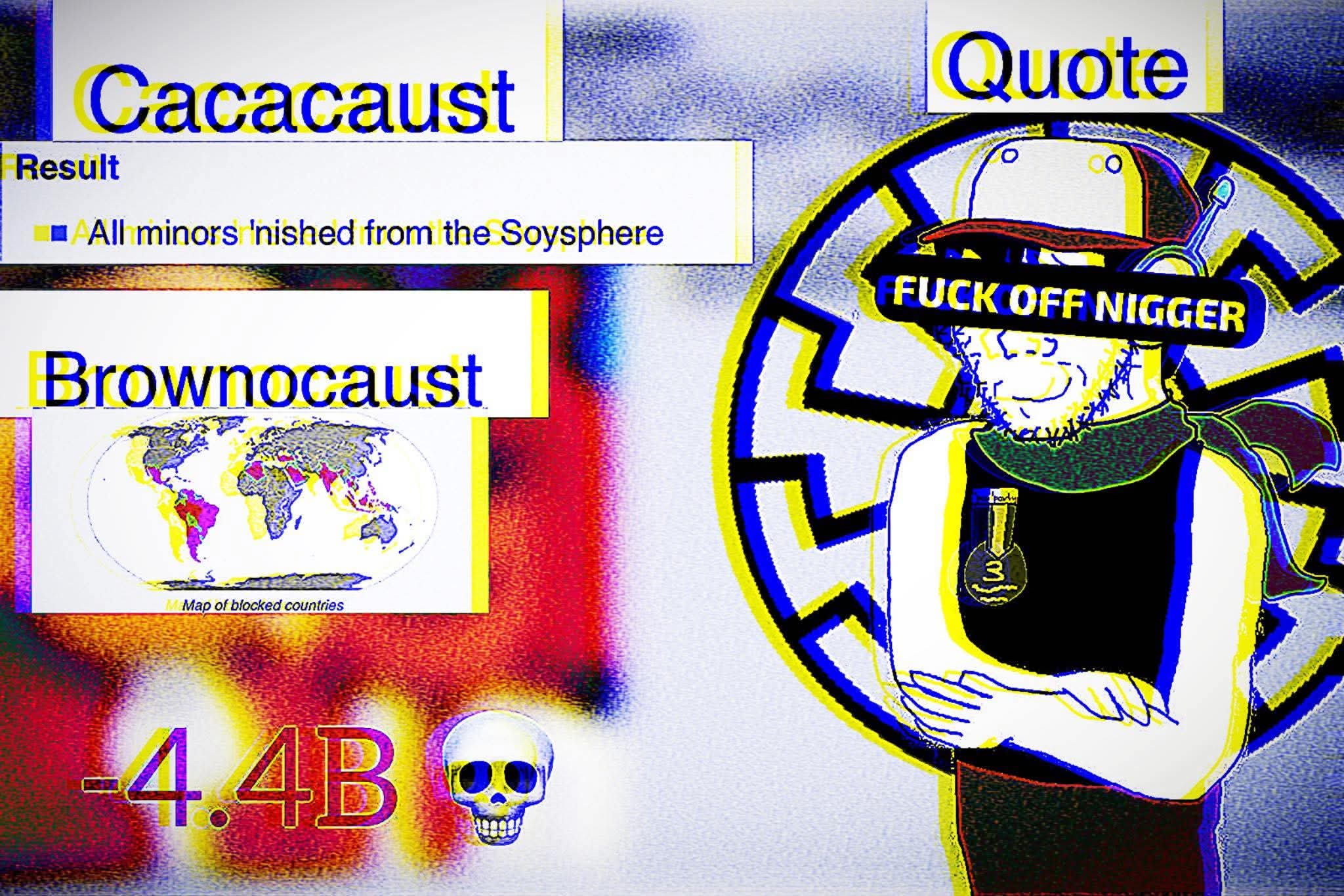 quote, soyak, soyak (smug), 1soyjak, black hair, cacacaust, closed mouth, covered eyes, drawn background, front view