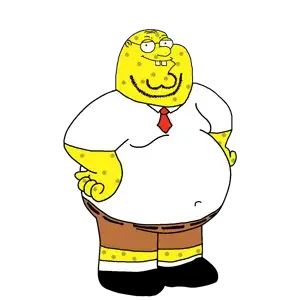 peter griffin, spongebob squarepants, griffinjak, useful soys, 1soyjak, bald, belly, belly button, black eyes, chin