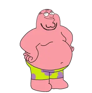 patrick star, peter griffin, griffinjak, useful soys, 1soyjak, bald, belly, belly button, black eyes, chin