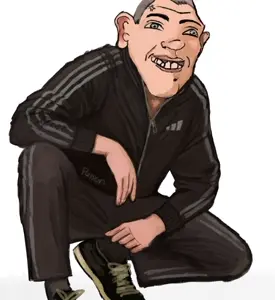 poison, kurwa bobr, sheeeit, adidas, blue eyes, full body, gray hair, hair, no beard, no glasses