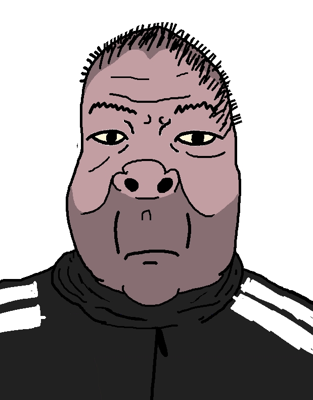 kuzjak, russomutt, amerimutt, kuzified soyjaks, euromutt & asiamutt variants, 1soyjak, adidas, black eyes, closed mouth, clothes