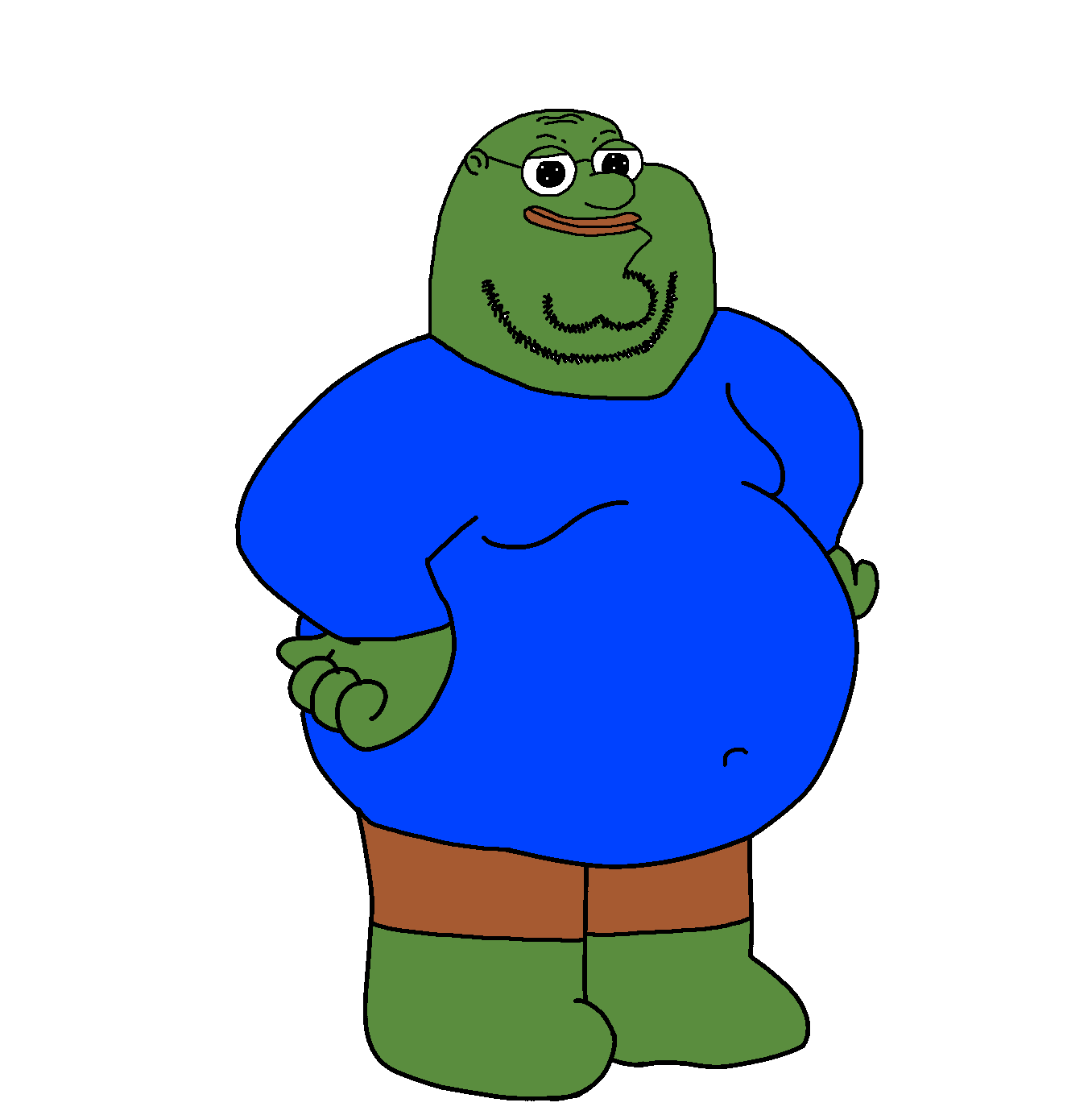 pepe, griffinjak, amphibian, animal, bald, belly, big lips, black eyes, blue shirt, closed mouth
