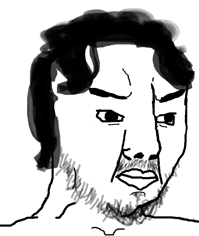 chudjak, beard, black eyes, black hair, closed mouth, eyebrows, hair, hairy, long hair, looking to the left