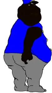 police man ganson, meximutt, 1soyjak, black eyes, black skin, blue shirt, butt, chin, closed mouth, clothes