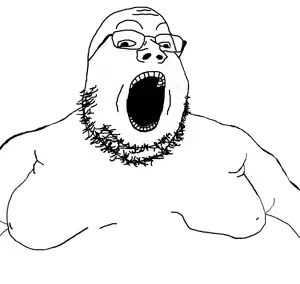 gapejak, obese gapejak, 1soyjak, acne, bald, black eyes, chubby, fat, forehead lines, gaping mouth