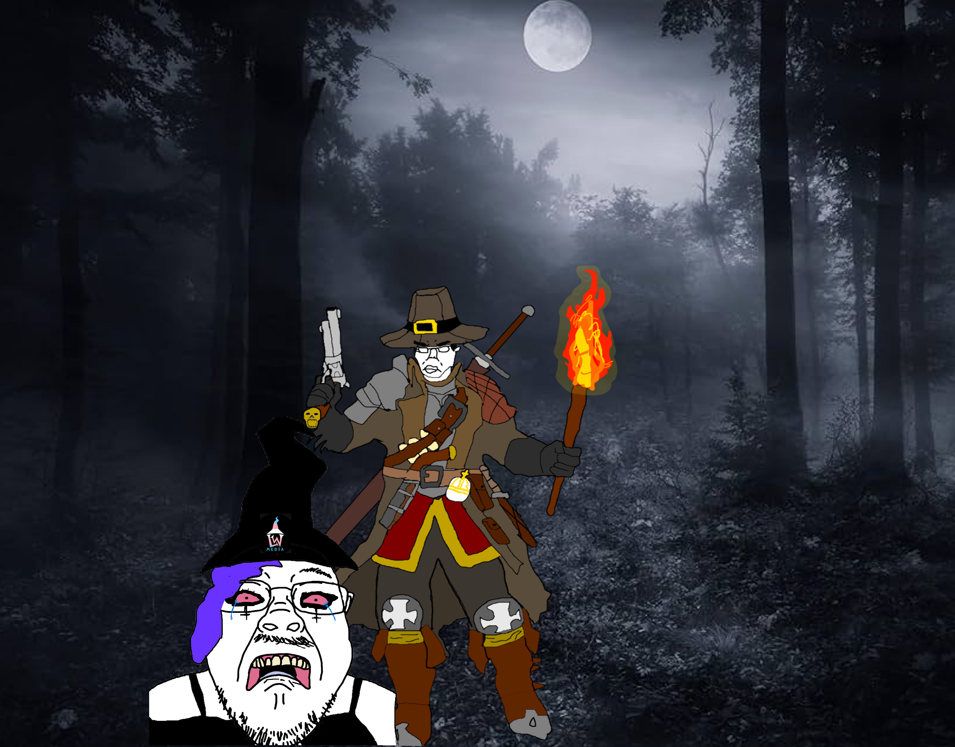 bernd, chudjak, troonjak, 2soyjaks, belt, black eyes, bloodshot eyes, clothes, fire, forest