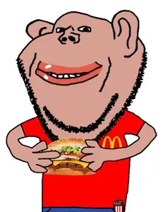 impish soyak ears, impish amerimutt, amerimutt, 1soyjak, arm, bald, beef, black eyes, black hair, bread