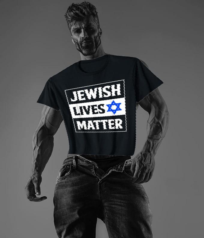 gigachad, 1nas, almost full body, beard, black t-shirt, buff, closed mouth, clothes, ear, gray background