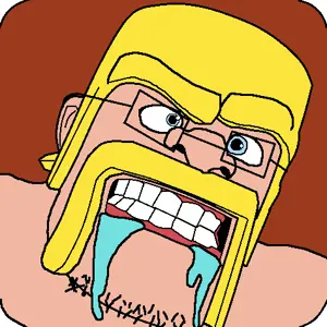 barbarian (clash of clans), barbarianjak, 1soyjak, angry, barbarian, barbarian (clash of clans), blonde hair, blue eyes, brown background, buff