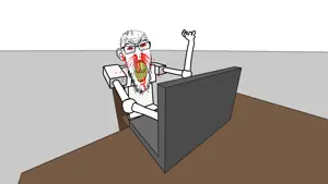 feraljak, feralrage, 1soyjak, angry, bald, blood, blood from nose, bloodshot eyes, chair, clenched teeth