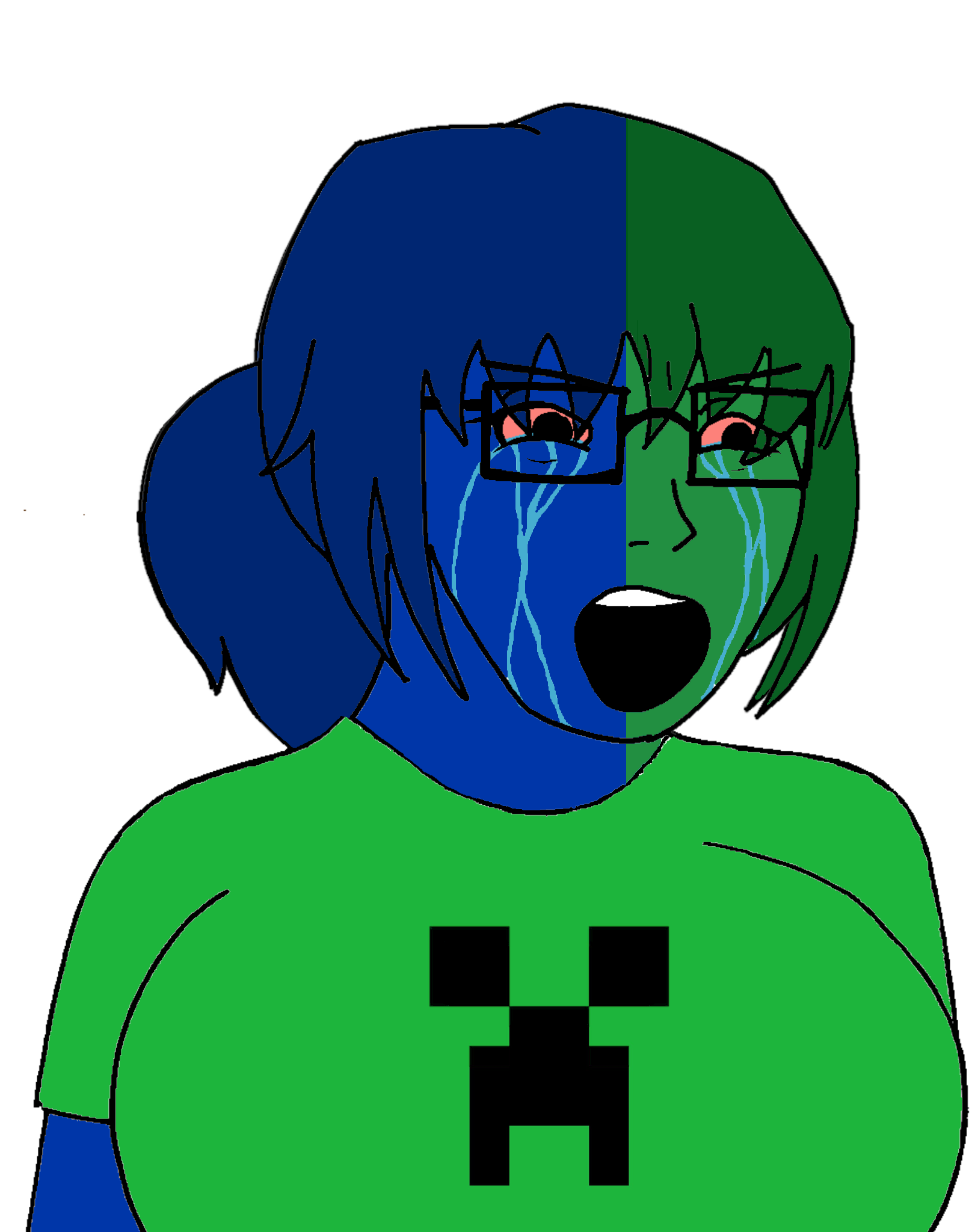 creeper, soyak, soyak (smug), soygirl, femjak, 1soyjak, big breasts, black eyes, breasts, crying