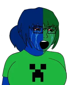 creeper, soyak, soyak (smug), soygirl, femjak, 1soyjak, big breasts, black eyes, breasts, crying