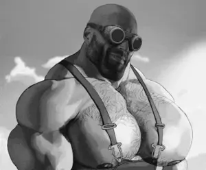 engineer (team fortress 2), gigachad, gigachaded, 1nas, animated, bald, beard, buff, closed mouth, clothes