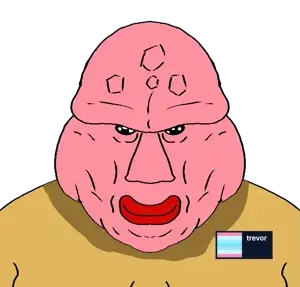 squidward tentacles, disgusting trevorcreature, 1soyjak, bald, big lips, big nose, black eyes, closed mouth, fat, frown