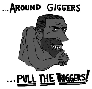 gigachad, happy merchant, gigachaded, 'toss, a wyatt mann, around blacks, beard, black eyes, buff, gigger
